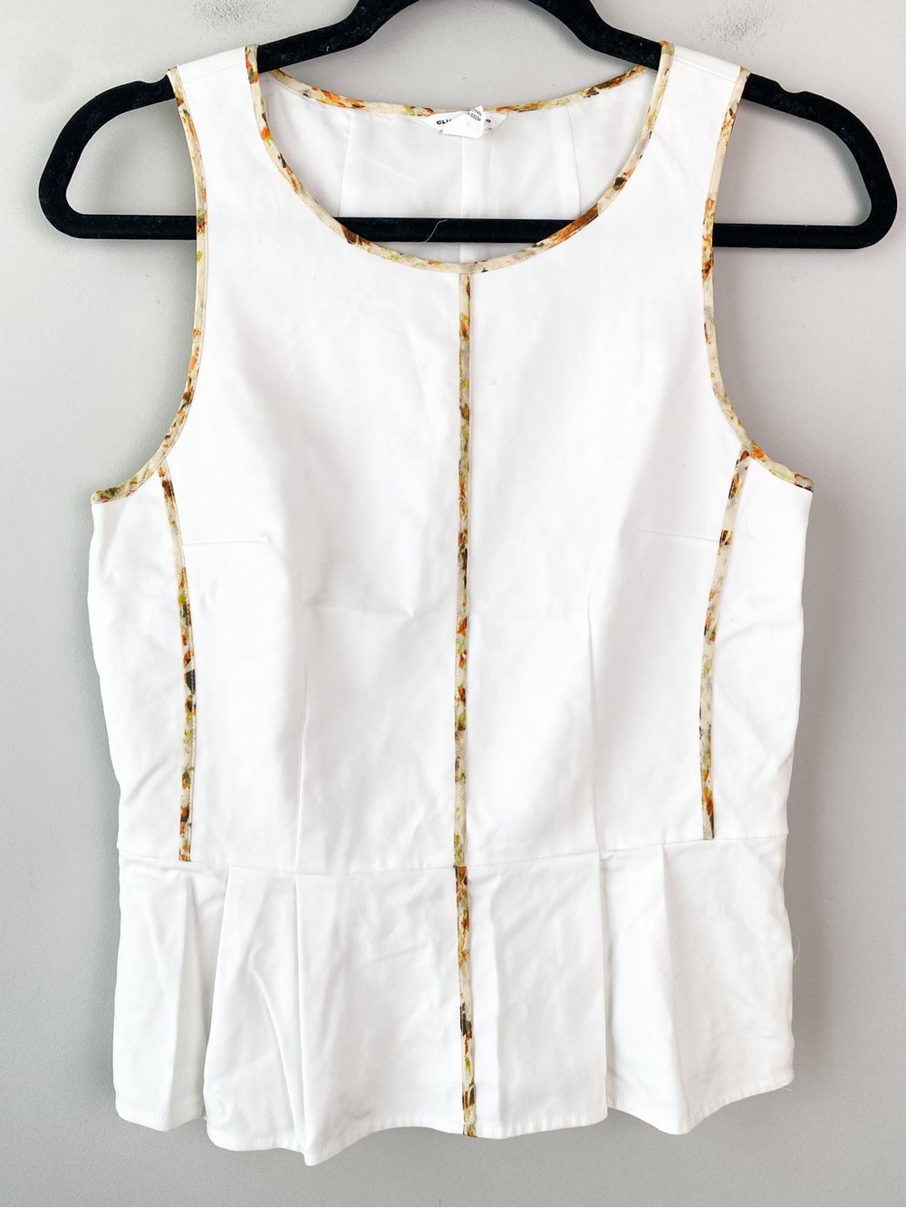 Club Monaco Womens Peplum Top 4 White Contrast Trim Sleeveless Classic